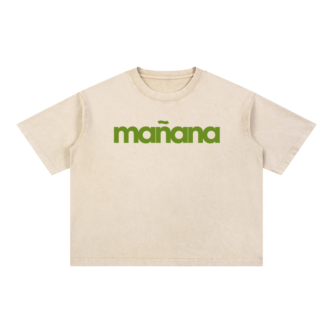 MAÑANA (Ecru / Green) - Mineral Wash Boxy Cotton T-Shirt